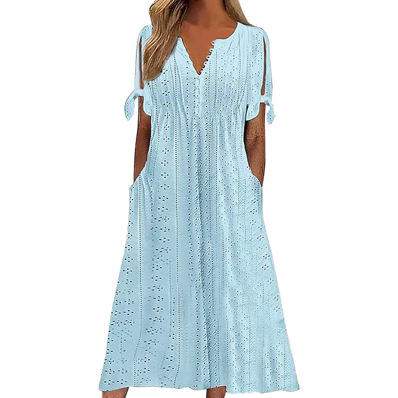Women's Eyelet V-Neck Maxi Dress