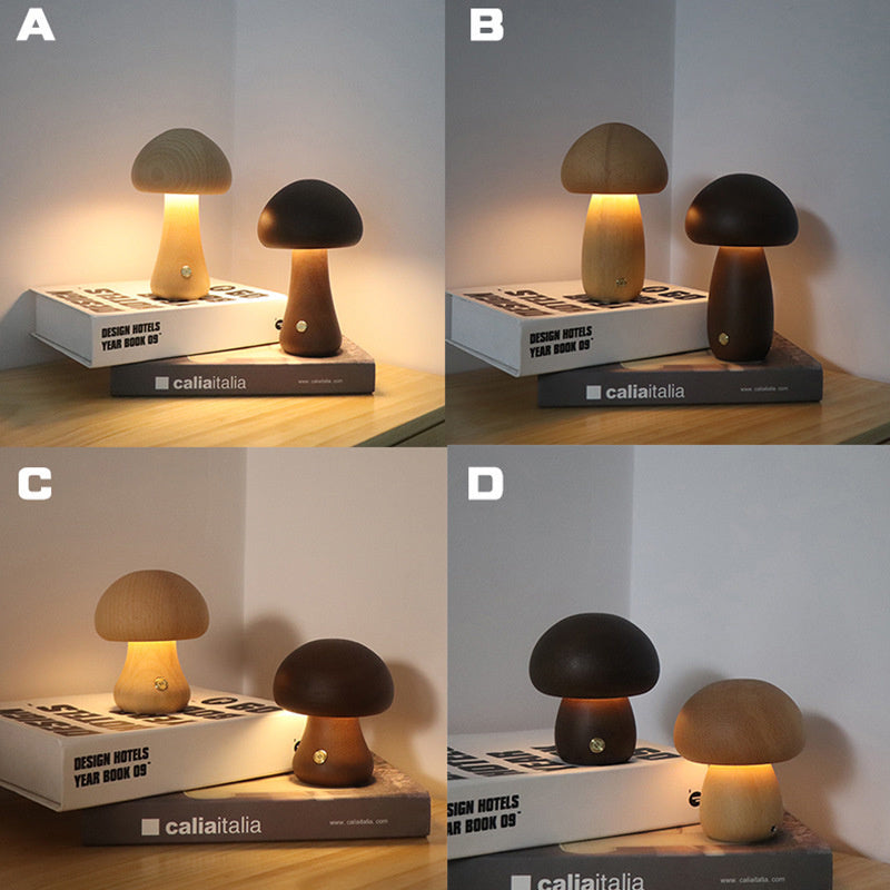 Wooden Cute Mushroom LED Night Light With Touch