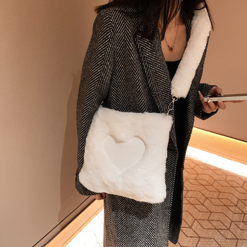 Love Winter Plush Shoulder Bags For Women
