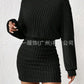 Long Sleeve High Neck Ribbing Woolen Knit Suit