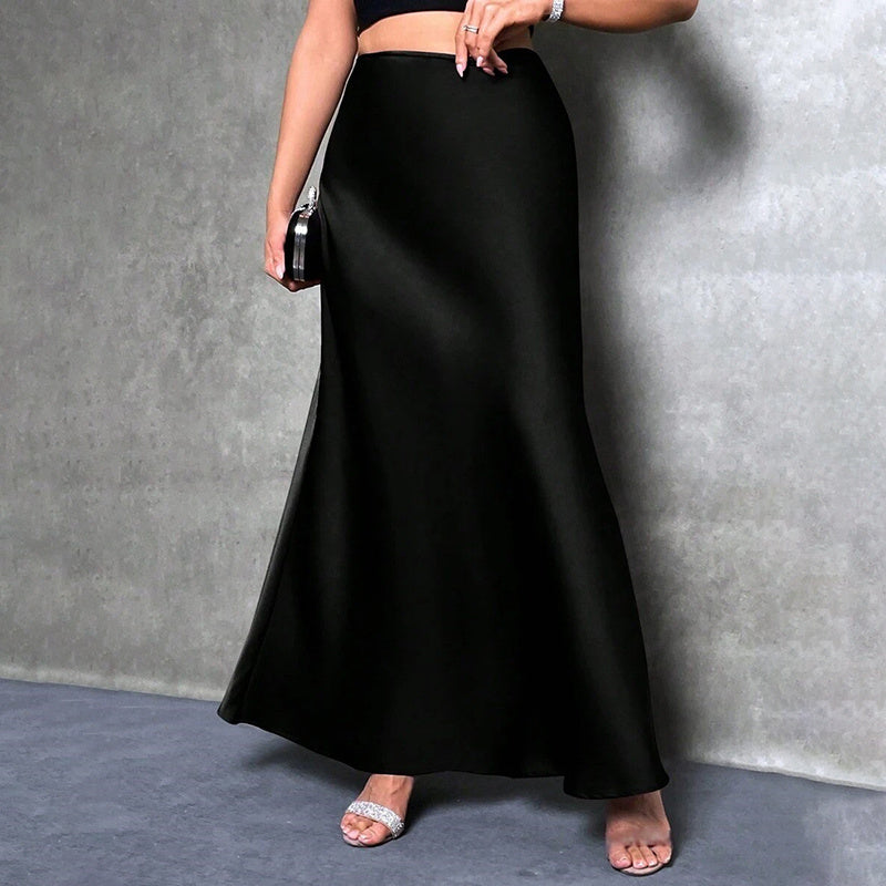 Women's Elegant Satin High Waist Flared Midi Skirt