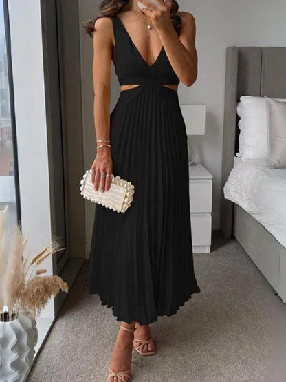 Suspender Pleated Long Dress