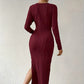 Women's Crew Neck Long Sleeve Ribbed Dress