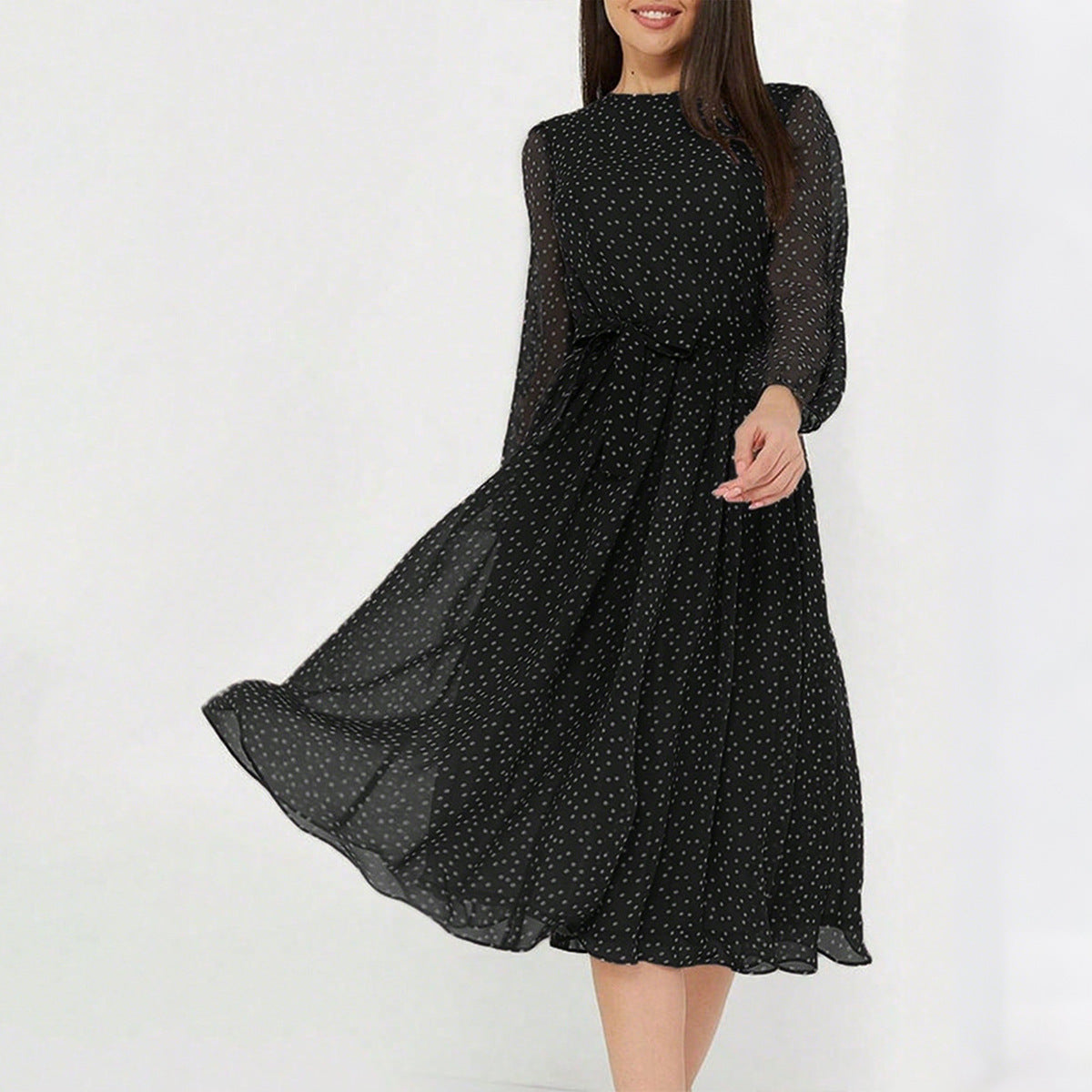 Leisure Vacation Style Polka Dot Long Sleeve Maxi Dress