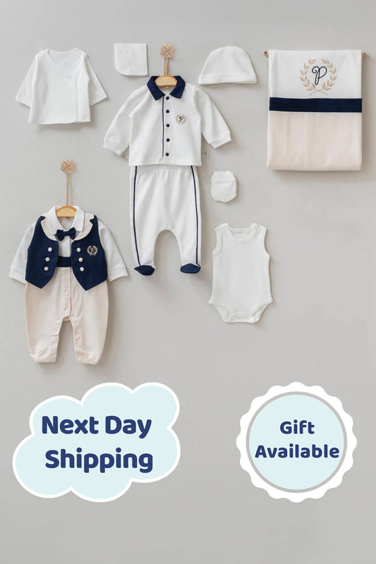 Paul Navy Blue Newborn Coming Home Set (10 pcs)