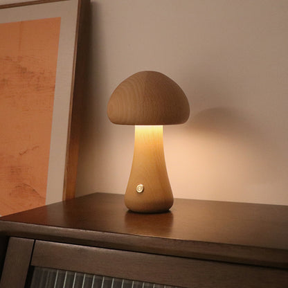 Wooden Cute Mushroom LED Night Light With Touch