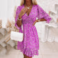 Floral Deep V Neck Smocked Elastic Waist Casual A-Line Swing Mini Dress