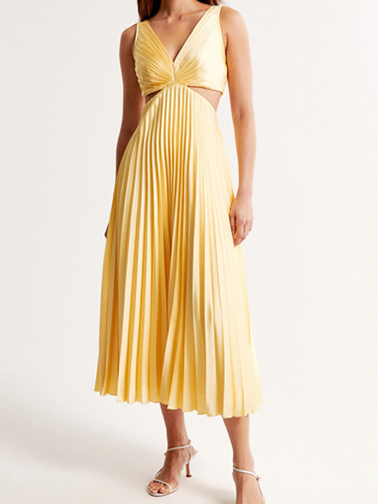 Suspender Pleated Long Dress