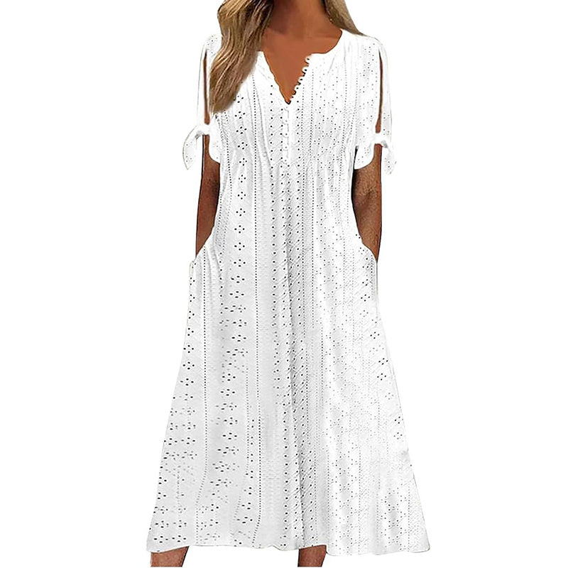 Women's Eyelet V-Neck Maxi Dress