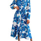 Contrast Color Flower Lapel Tied Shirt Dress Long Skirt
