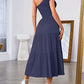 Fashion Women's One-shoulder Pleated Layered Hem Split Dress