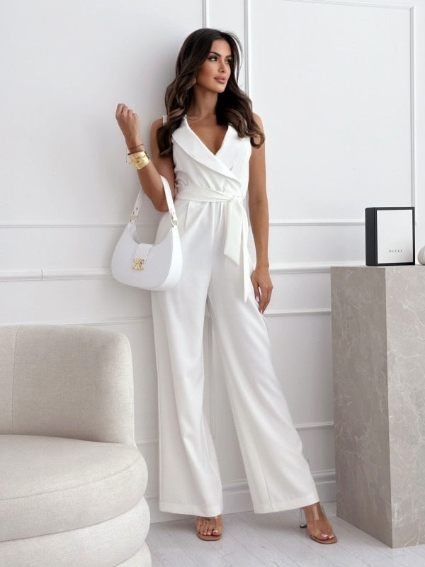 V-neck Sleeveless Jumpsuit With Belt