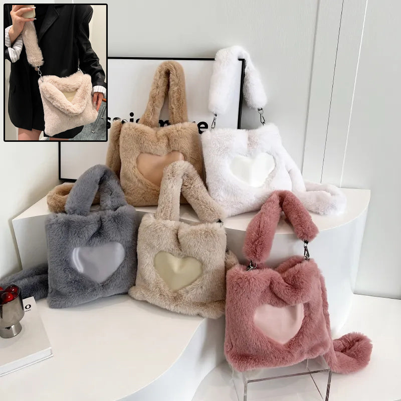 Women Fluffy Shoulder Bag With Top handle