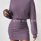 Long Sleeve High Neck Ribbing Woolen Knit Suit