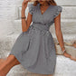 Women's Mini V Neck Flutter Sleeve Striped Smocked Waist A Line Short Summer Dress