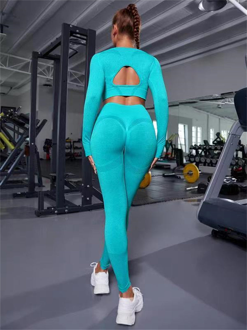 Sports Suits Long Sleeve Hollow Design Tops And Butt Lifting High Waist Seamless Fitness Leggings