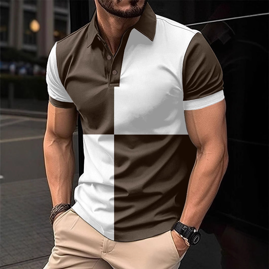 Casual Sports Short Sleeve Color Stitching Turnover Neck Polo