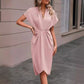Fashion V-neck Short Sleeve Pleated Dresses