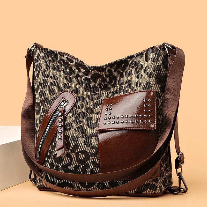 Women Fashion Rivet Design Leopard Shoulder Bags