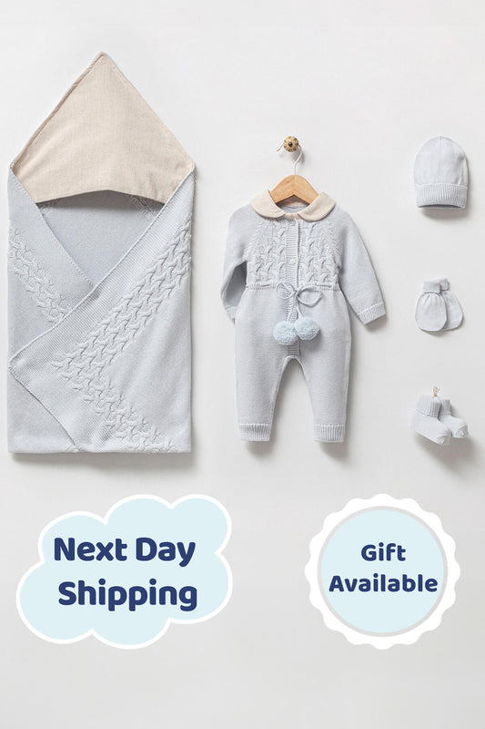 Lewis Baby Blue Newborn Coming Home Set / Linen Collar (5 pcs)