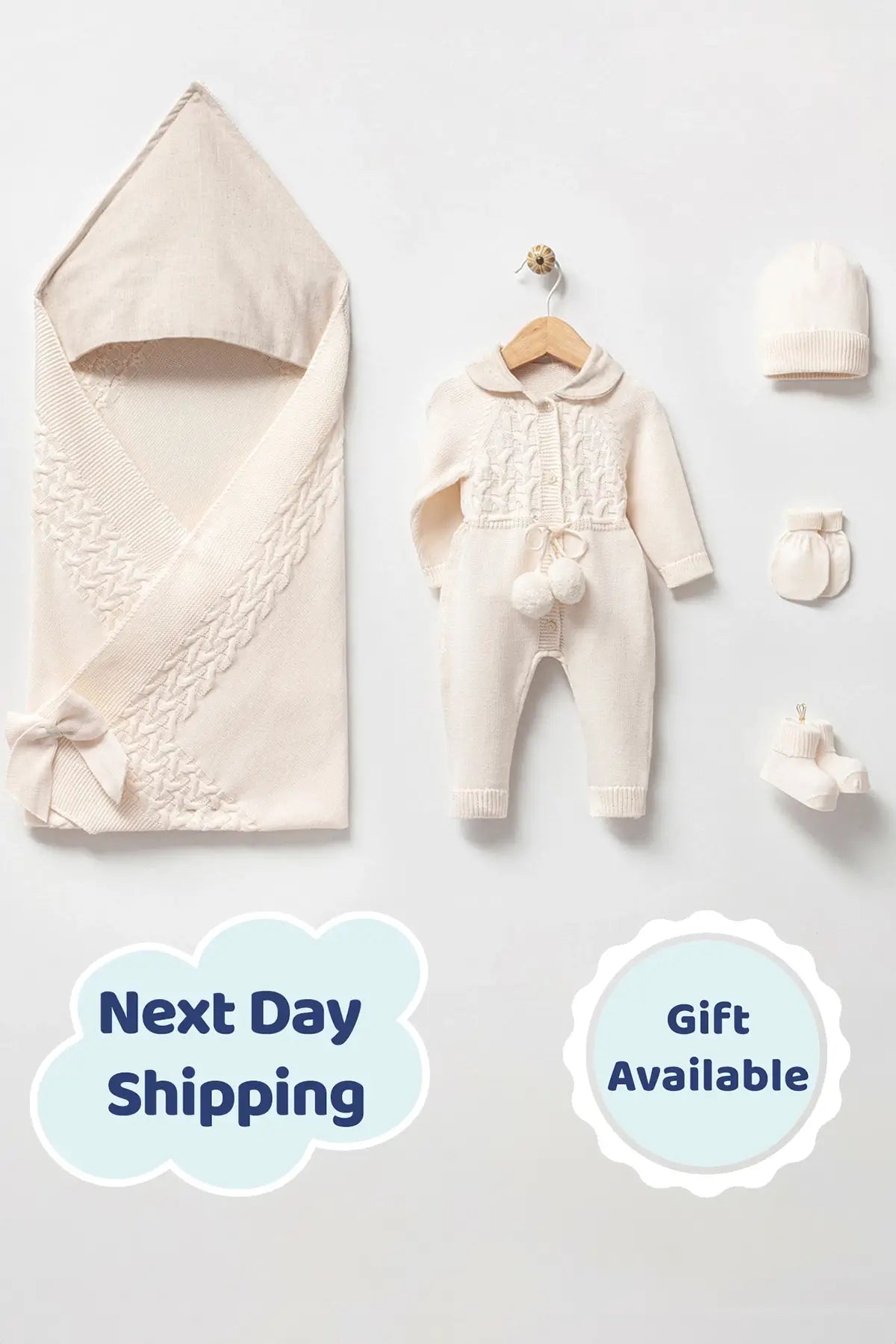 Lewis Cream Newborn Coming Home Set / Linen Collar (5 pcs)