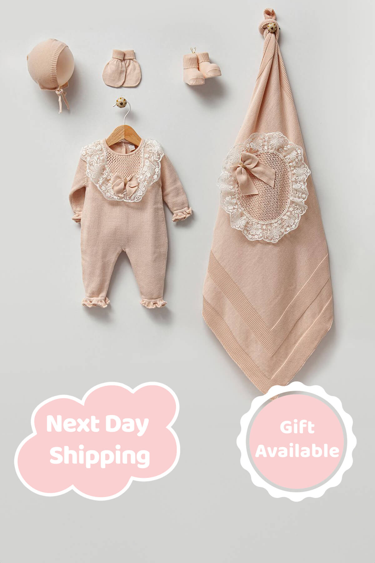 Nora Beige Newborn Knitwear Coming Home Set (5 pcs)