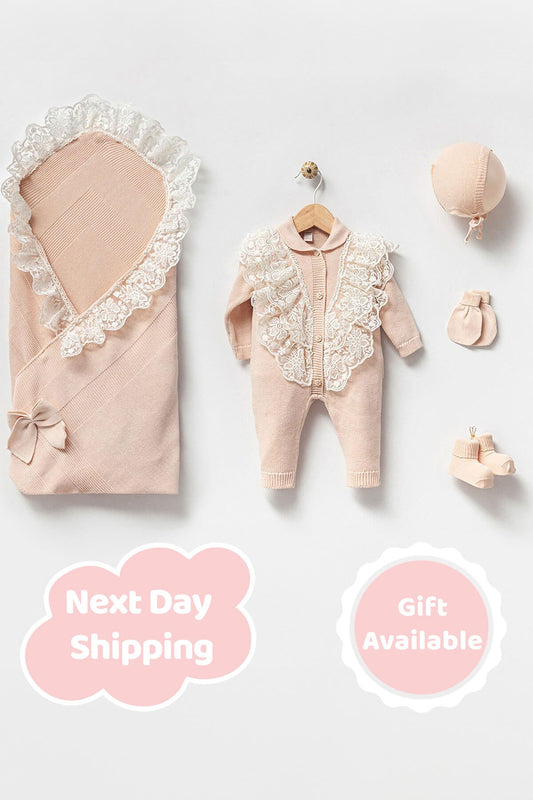 Eva Beige Newborn Knitwear Coming Home Set (5 pcs)