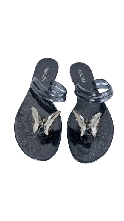 NINA black gel beach sandals