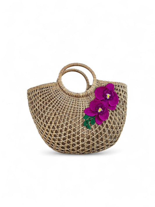 Island Orchid Straw Beach Bag
