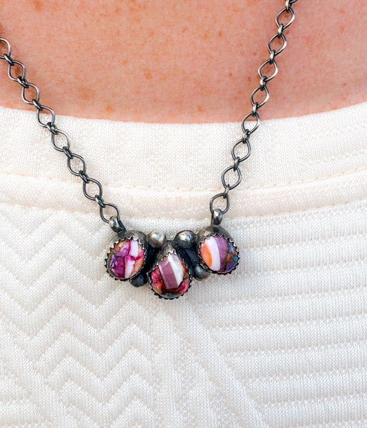 Tia Long Three Stone Pink Dahlia Necklace